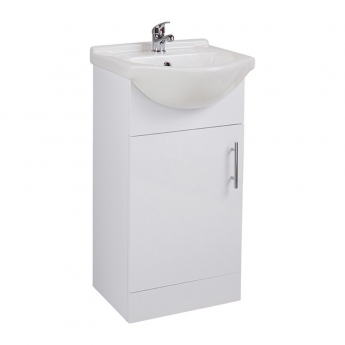 Delphi Kass Floor Standing 1-Door Vanity Unit with Basin 450mm Wide - Gloss White