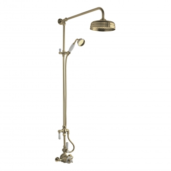 Hudson Reed Topaz Thermostatic Exposed Shower Valve and Rigid Riser Kit with Handset - Brushed Brass