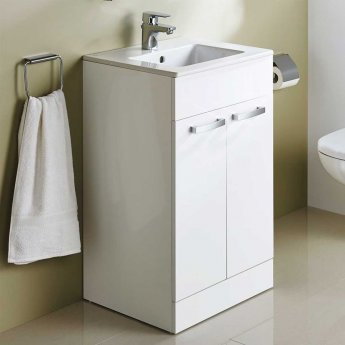 Ideal Standard Tempo Floorstanding Vanity Unit and Basin 600mm Wide Gloss White 1 Tap Hole