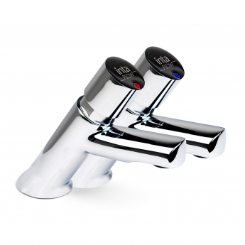 Inta Flow Time Adjustable Non Concussive Basin Mounted Taps Pair Chrome