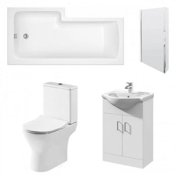 Nuie Freya Complete Furniture Suite with Vanity Unit and L-Shaped Shower Bath 1700mm RH