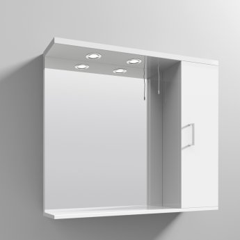 Nuie Mayford Mirrored Bathroom Cabinet 750mm H x 850mm W White - Right Handed