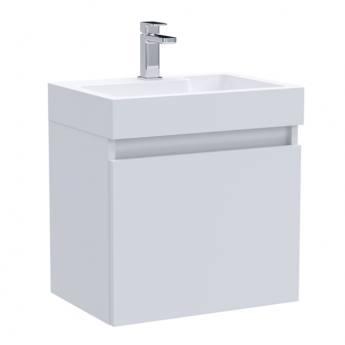Nuie Merit Wall Hung 1-Door Vanity Unit with L-Shaped Basin 500mm Wide - Gloss White