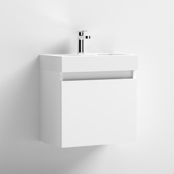 Nuie Merit Wall Hung 1-Door Vanity Unit with Slimline Basin 500mm Wide - Gloss White