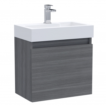 Nuie Merit Wall Hung 1-Door Vanity Unit with Slimline Basin 500mm Wide - Anthracite Woodgrain