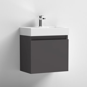 Nuie Merit Wall Hung 1-Door Vanity Unit with Slimline Basin 500mm Wide - Gloss Grey