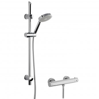 Nuie Minimalist Thermostatic Bar Shower Valve with Slim Single Function Slider Rail Kit - Chrome