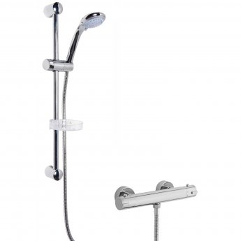 Nuie Minimalist Thermostatic Bar Shower Valve with Classic Multi Function Slider Rail Kit - Chrome