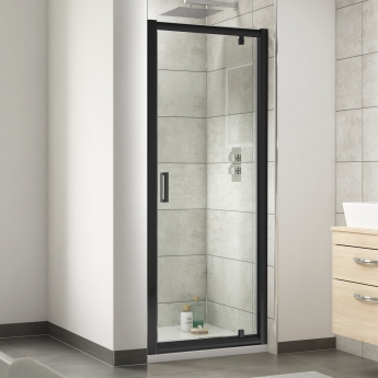 Nuie Rene Black Pivot Shower Door 900mm Wide - 6mm Glass
