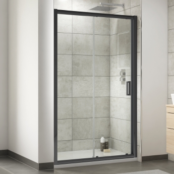 Nuie Rene Black Sliding Shower Door 1000mm Wide - 6mm Glass