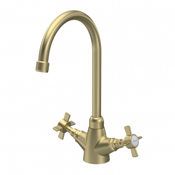 Nuie Traditional Mono Kitchen Sink Mixer Tap Dual Handle - Brushed Brass