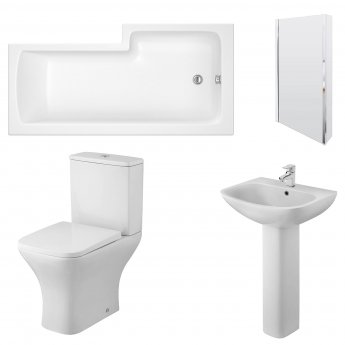 Nuie Ava Complete Bathroom Suite with L-Shaped Shower Bath 1700mm - Left Handed