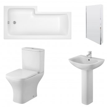 Nuie Ava Complete Bathroom Suite with L-Shaped Shower Bath 1700mm - Right Handed