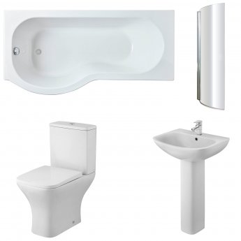 Nuie Ava Complete Bathroom Suite with P-Shaped Shower Bath 1700mm - Left Handed