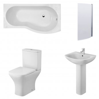 Nuie Ava Complete Bathroom Suite with B-Shaped Shower Bath 1700mm - Right Handed