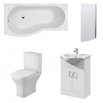Nuie Ava Complete Furniture Suite with Vanity Unit and B-Shaped Shower Bath 1700mm LH