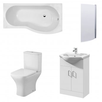 Nuie Ava Complete Furniture Suite with Vanity Unit and B-Shaped Shower Bath 1700mm RH