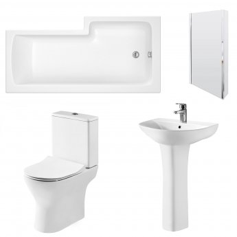 Nuie Freya Complete Bathroom Suite with L-Shaped Shower Bath 1700mm - Left Handed