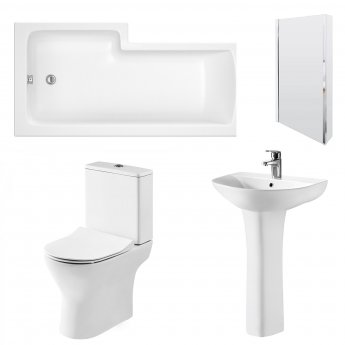 Nuie Freya Complete Bathroom Suite with L-Shaped Shower Bath 1700mm - Right Handed