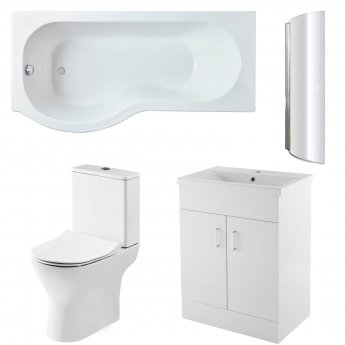 Nuie Freya Complete Furniture Suite with 600mm Vanity Unit and P-Shaped Shower Bath 1700mm LH