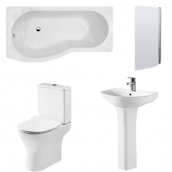 Nuie Freya Complete Bathroom Suite with B-Shaped Shower Bath 1700mm - Left Handed