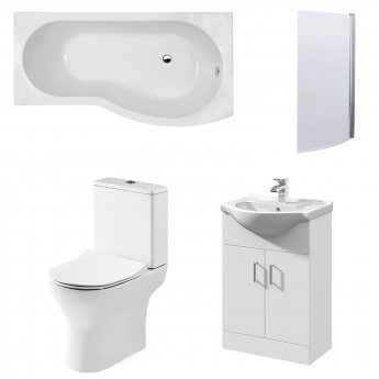 Nuie Freya Complete Furniture Suite with Vanity Unit and B-Shaped Shower Bath 1700mm RH