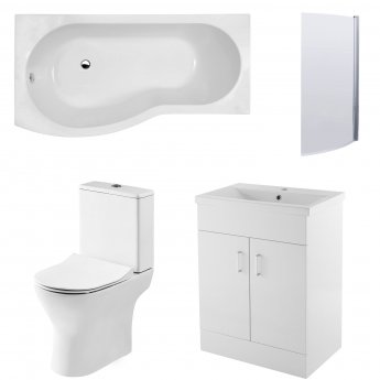 Nuie Freya Complete Furniture Suite with 600mm Vanity Unit and B-Shaped Shower Bath 1700mm LH