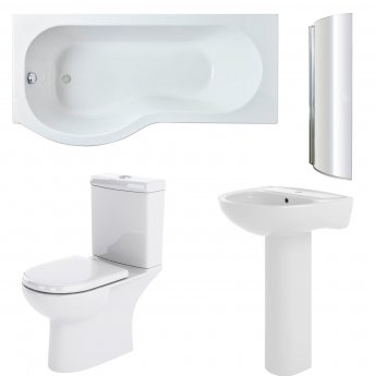 Nuie Lawton Complete Bathroom Suite with P-Shaped Shower Bath 1700mm - Left Handed