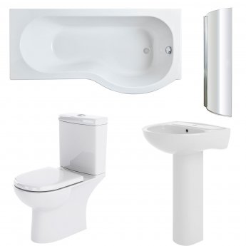 Nuie Lawton Complete Bathroom Suite with P-Shaped Shower Bath 1700mm - Right Handed