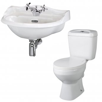 Nuie Bathroom Suite Close Coupled Toilet and Basin 500mm - 1 Tap Hole