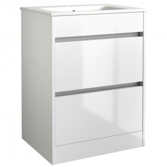 Prestige City 2-Drawer Floor Standing Vanity Unit with Basin 600mm Wide - White