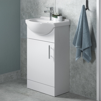 Signature Skyline Floor Standing 1-Door Vanity Unit with Basin 450mm Wide - White Gloss