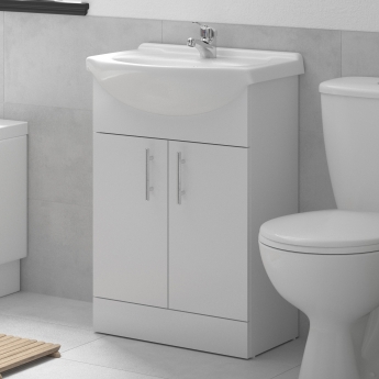 Signature Skyline Floor Standing 2-Door Vanity Unit with Basin 560mm Wide - White Gloss