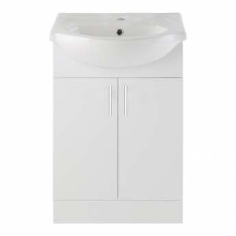 Signature Skyline Floor Standing 2-Door Vanity Unit with Basin 560mm Wide - White Gloss