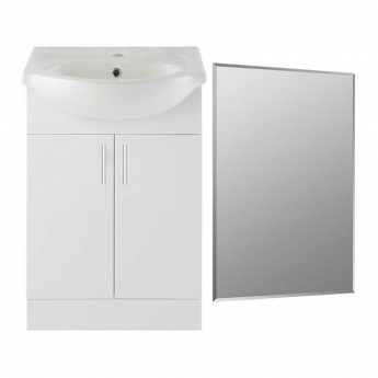 Signature Skyline Floor Standing 2-Door Vanity Unit with Basin and Mirror 560mm Wide - White Gloss