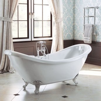 Delphi Marlow Double Ended Freestanding Slipper Bath 1750mm x 730mm - 0 Tap Hole (inc Leg Set)