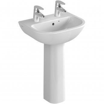 Vitra S20 Cloakroom Basin and Full Pedestal 450mm Wide 2 Tap Hole